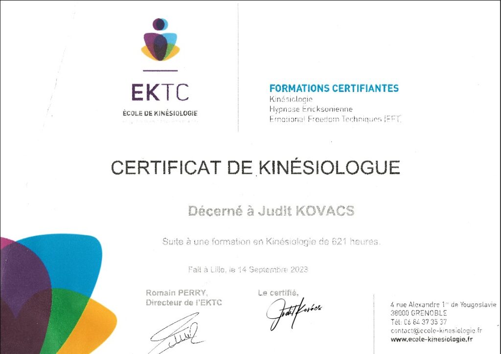 Kinesiology certified Judit Kovacs